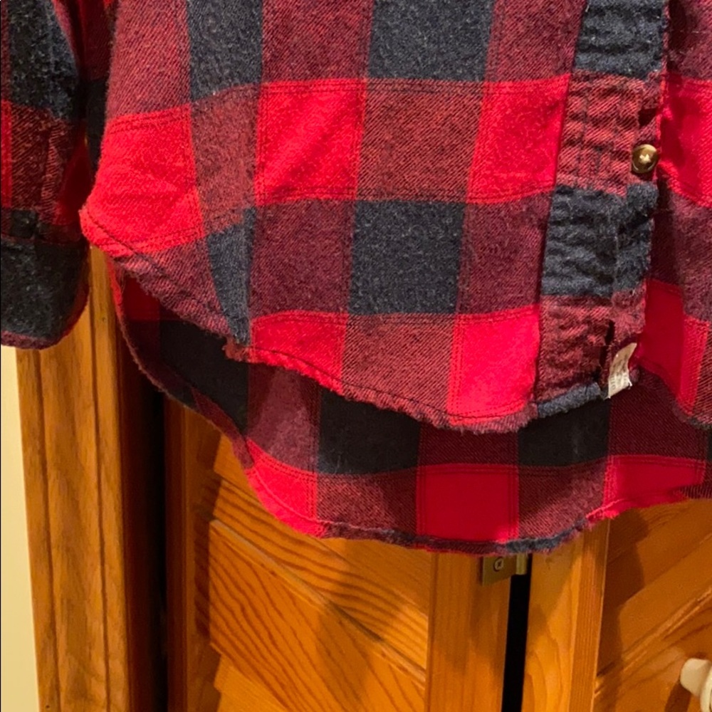 American Eagle Boyfriend Flannel Red Black Small - Picture 5 of 7